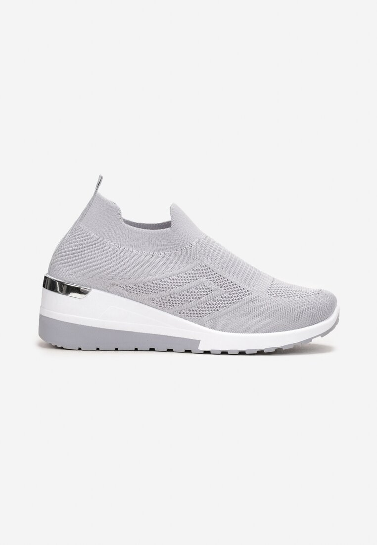 Szare Wsuwane Sneakersy na Koturnie z Metaliczną Wstawką Krisette