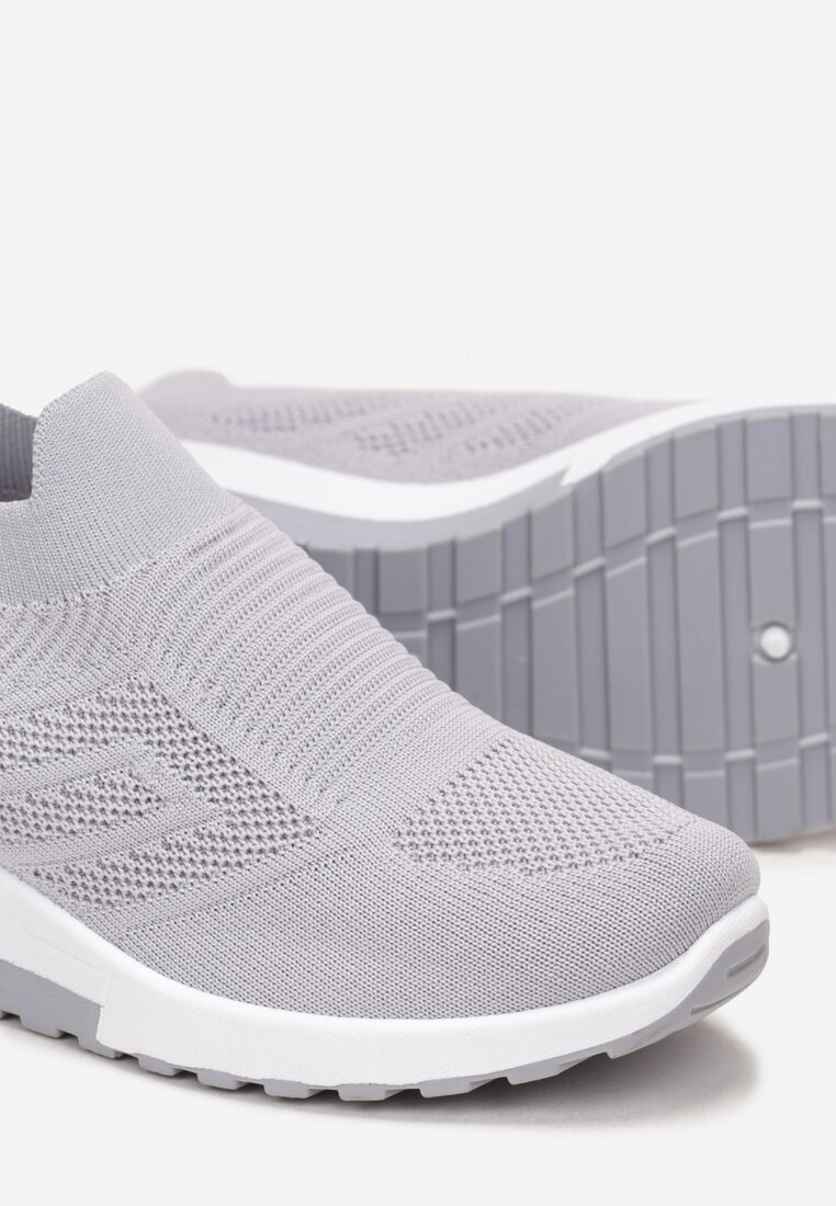 Szare Wsuwane Sneakersy na Koturnie z Metaliczną Wstawką Krisette