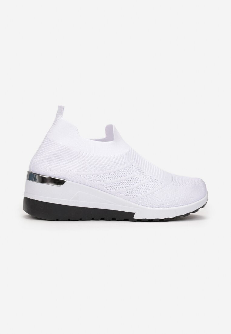 Białe Wsuwane Sneakersy na Koturnie z Metaliczną Wstawką Krisette