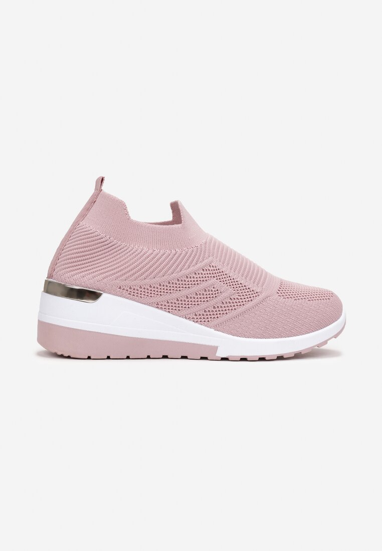 Różowe Wsuwane Sneakersy na Koturnie z Metaliczną Wstawką Krisette