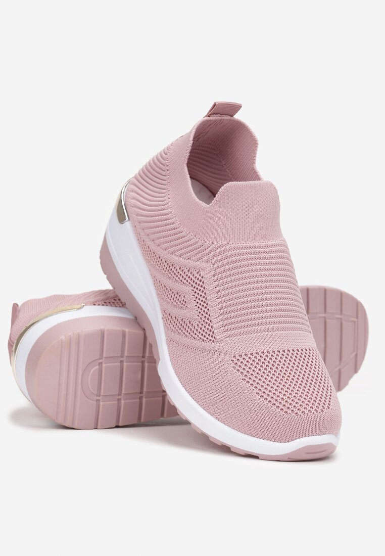 Różowe Wsuwane Sneakersy na Koturnie z Metaliczną Wstawką Krisette