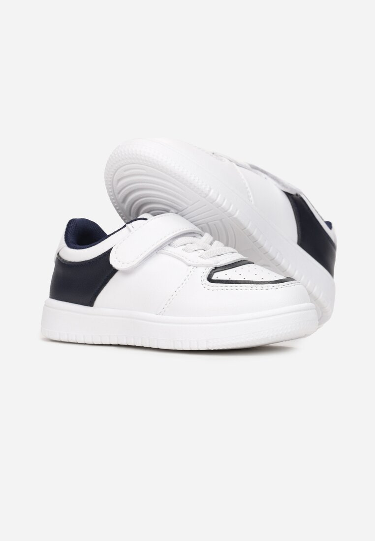 Biało-Granatowe Buty Sportowe Sneakersy ze Skórzaną Wkładką Zapinane na Rzep Lorvia