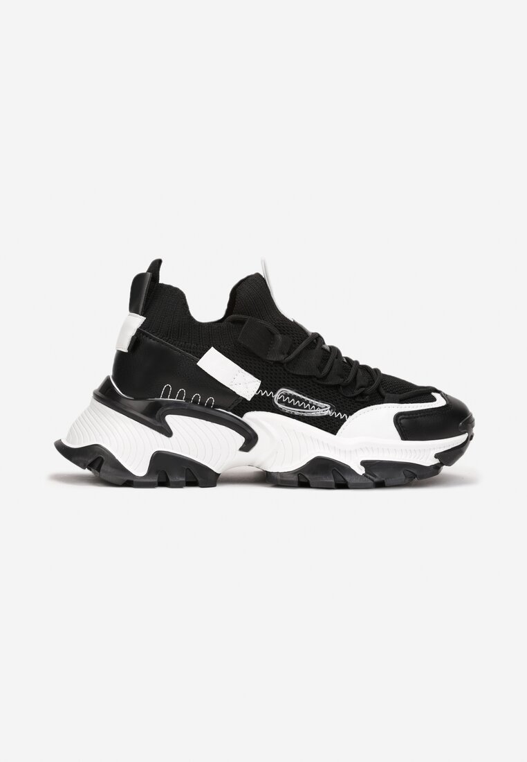 Czarne Sneakersy z Elastyczną Cholewką i Tłoczoną Podeszwą Linro