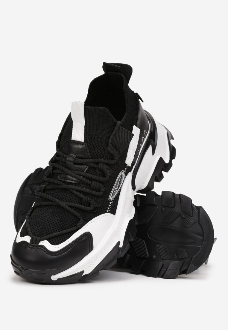 Czarne Sneakersy z Elastyczną Cholewką i Tłoczoną Podeszwą Linro