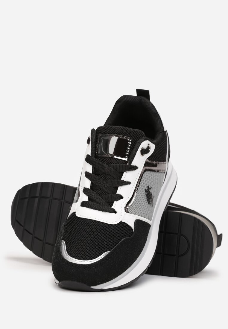 Czarne Sznurowane Sneakersy z Kolorowymi Wstawkami Lernog
