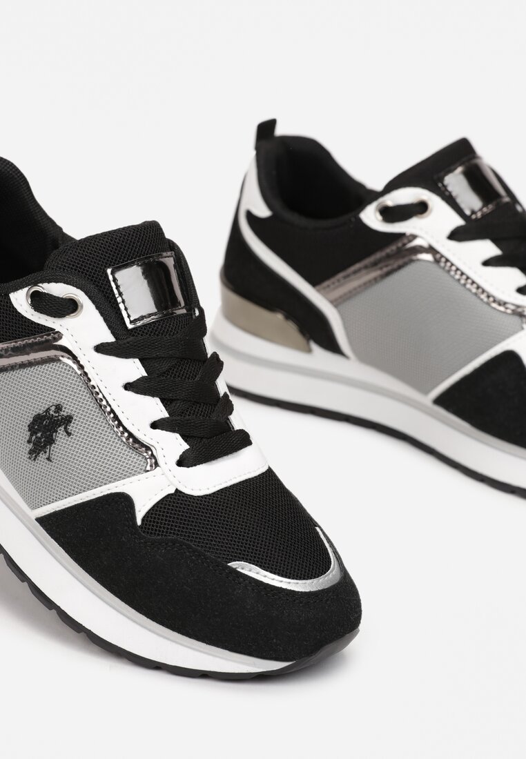 Czarne Sznurowane Sneakersy z Kolorowymi Wstawkami Lernog