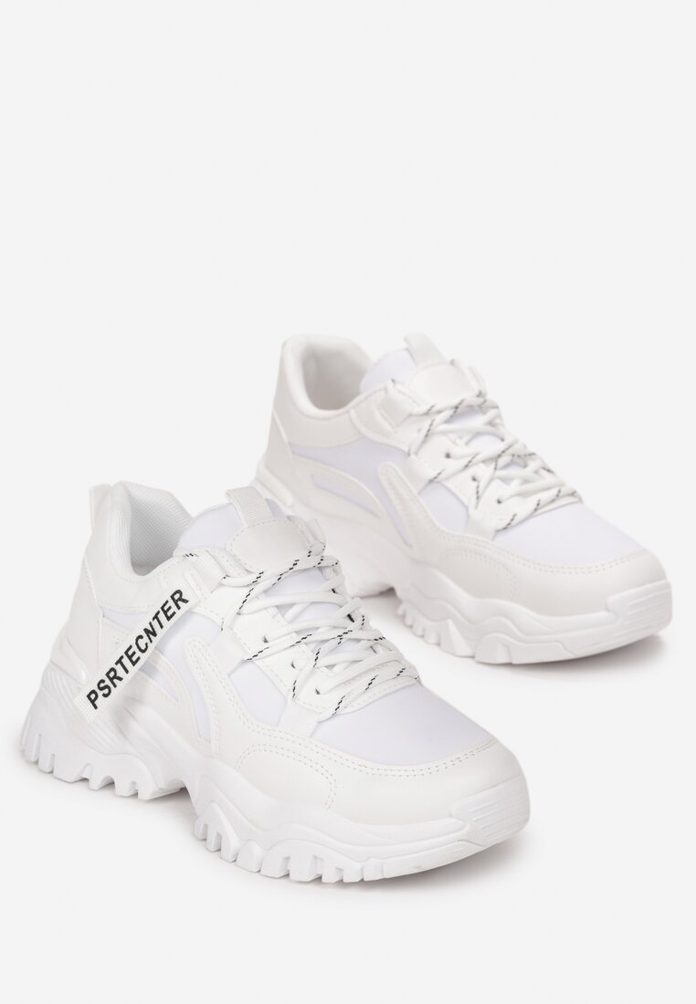 Białe Sneakersy na Grubej Podeszwie z Dekoracyjną Taśmą Ilkins