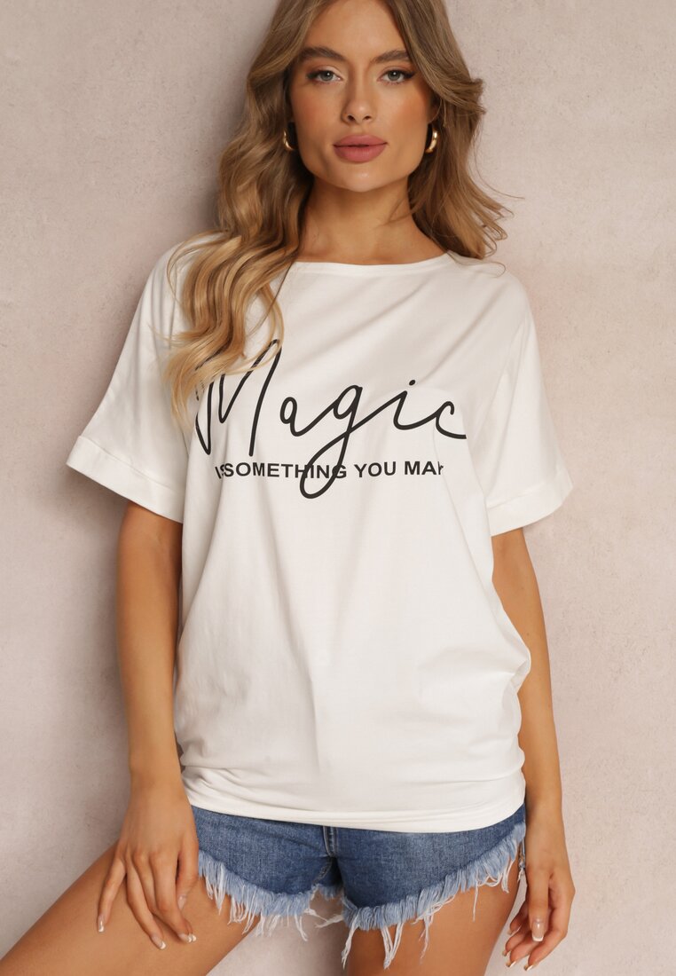 Tricou alb supradimensionat cu imprimeu Nashein