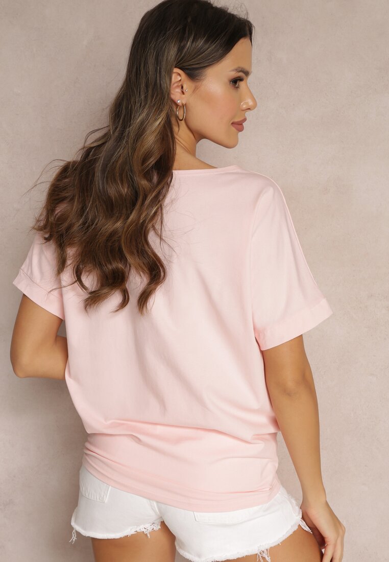 Różowy Gładki T-shirt z Krótkim Rękawem Typu Nietoperz Brynne