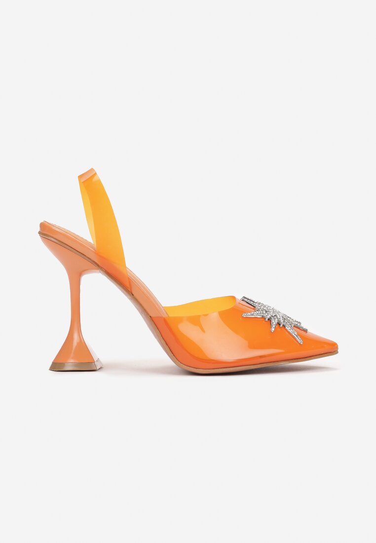 Pomarańczowe Silikonowe Sandały na Klepsydrze z Cyrkoniami Meley