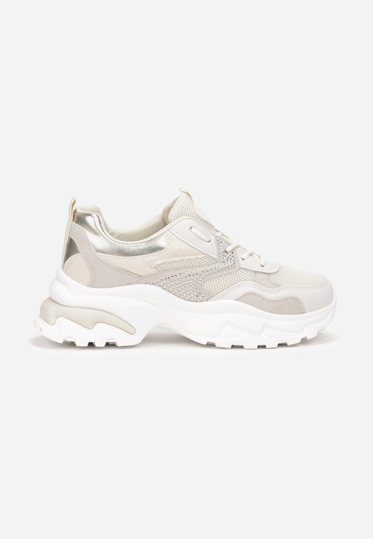 Beżowe Sneakersy na Grubej Podeszwie z Cyrkoniami Jholie