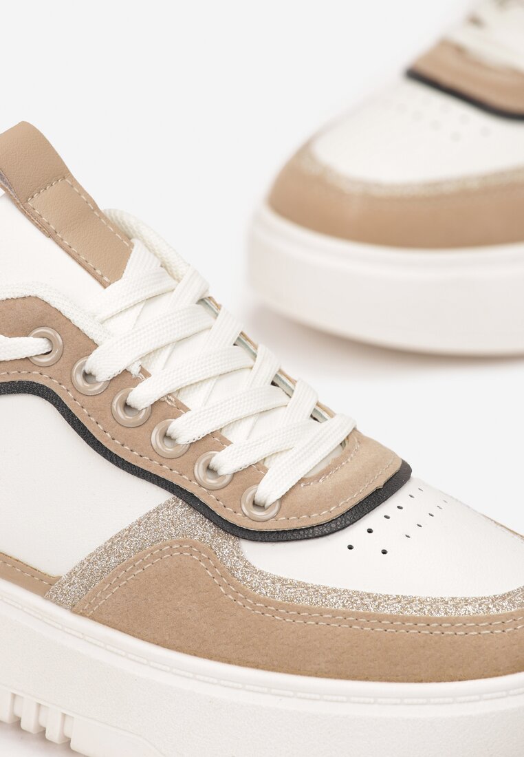 Ciemnobeżowe Sneakersy z Brokatowymi Wstawkami Nickole