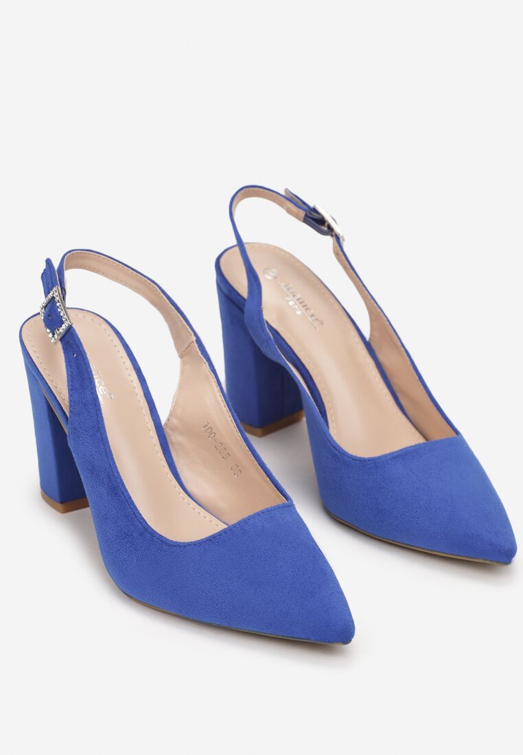 Niebieskie Sandały na Słupku z Biżuteryjną Sprzączką Carrigan