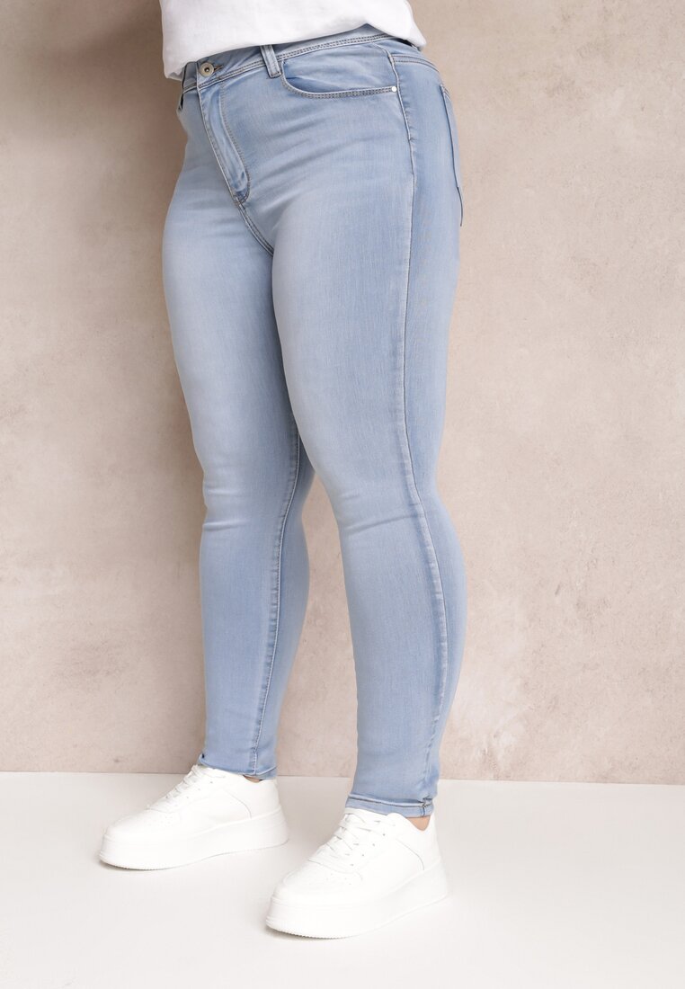 Niebieskie Dopasowane Jeansy Skinny z Wysokim Stanem Kiiara