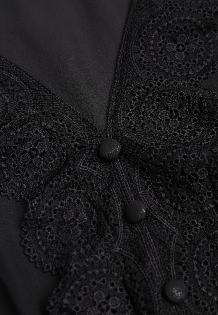 Rochie Neagră Mini cu Elastic în Talie și Inserții din Dantelă Kelia