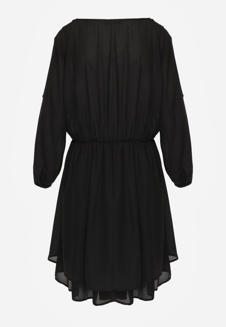 Rochie Neagră Mini cu Elastic în Talie și Inserții din Dantelă Kelia