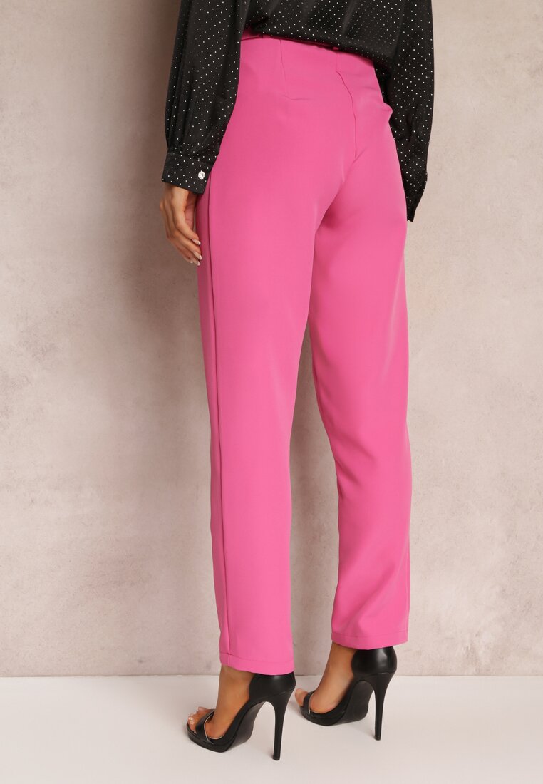 Różowe Spodnie Garniturowe High Waist z Paskiem Wenus