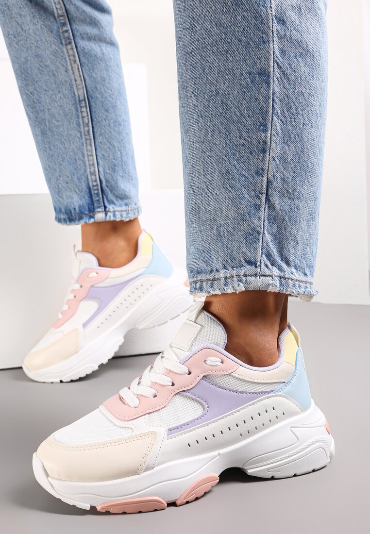 Sneakers Albi-Roz cu Talpă Groasă și Carâmb Înalt cu Perforatie Obethy