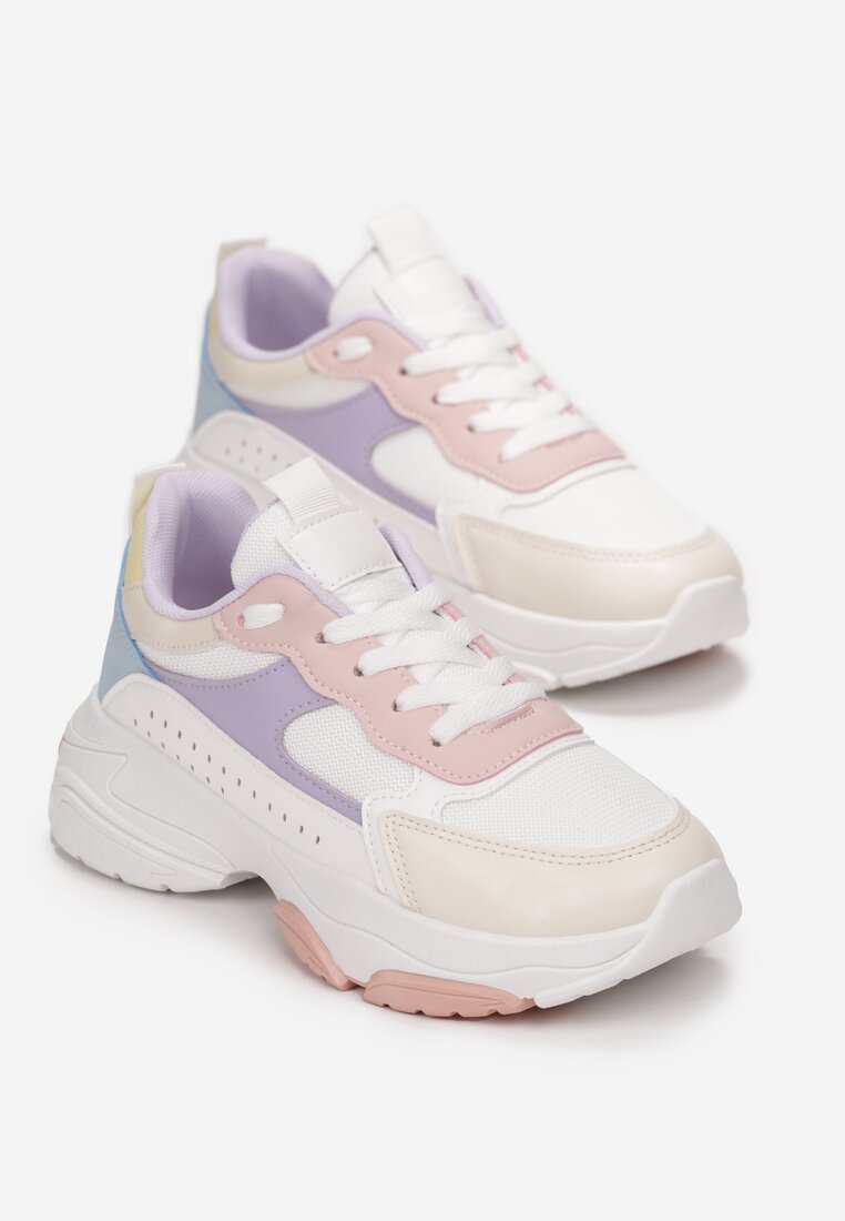 Sneakers Albi-Roz cu Talpă Groasă și Carâmb Înalt cu Perforatie Obethy