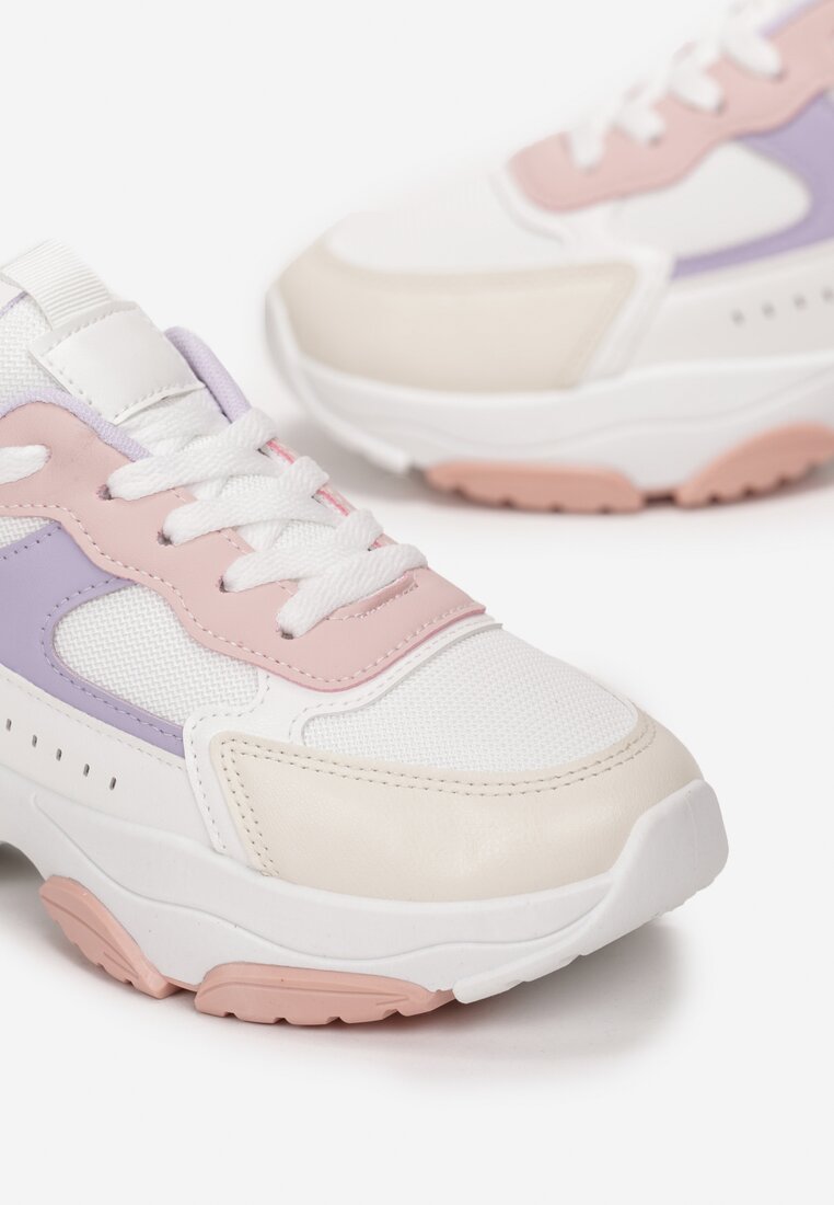 Sneakers Albi-Roz cu Talpă Groasă și Carâmb Înalt cu Perforatie Obethy