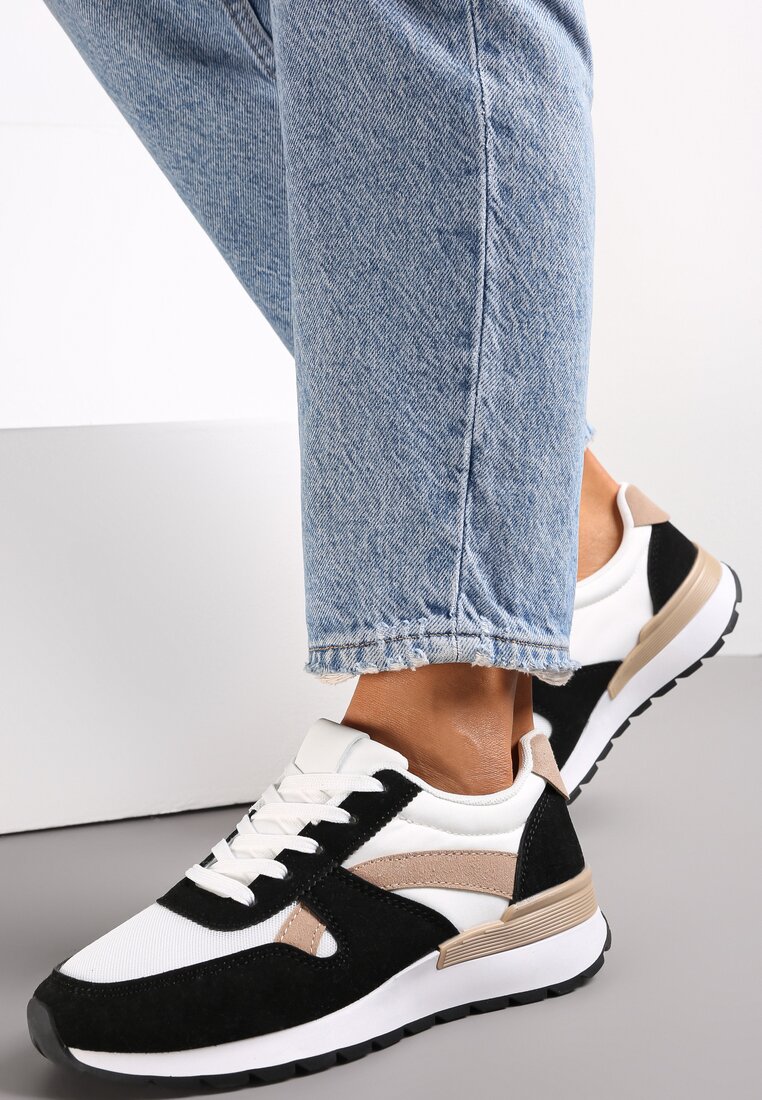 Biało-Czarne Sneakersy na Grubej Podeszwie Pheona