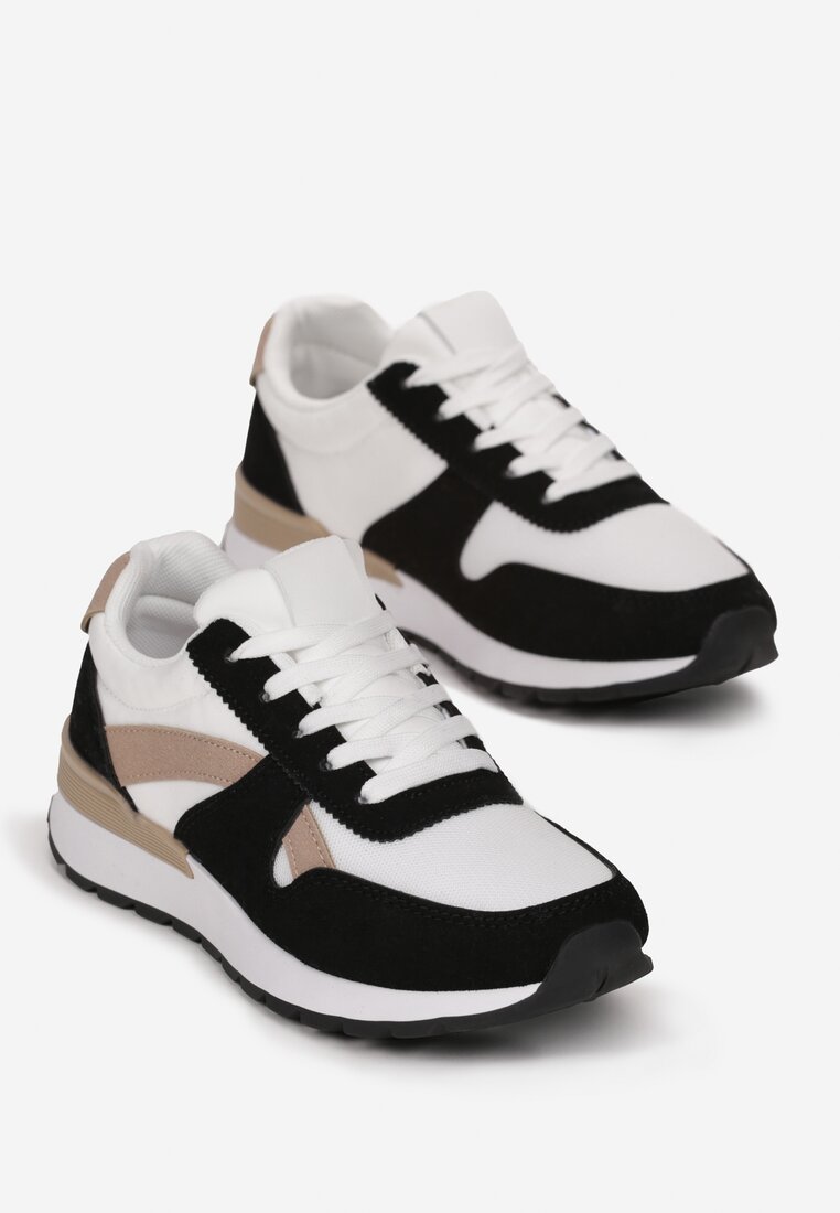 Biało-Czarne Sneakersy na Grubej Podeszwie Pheona