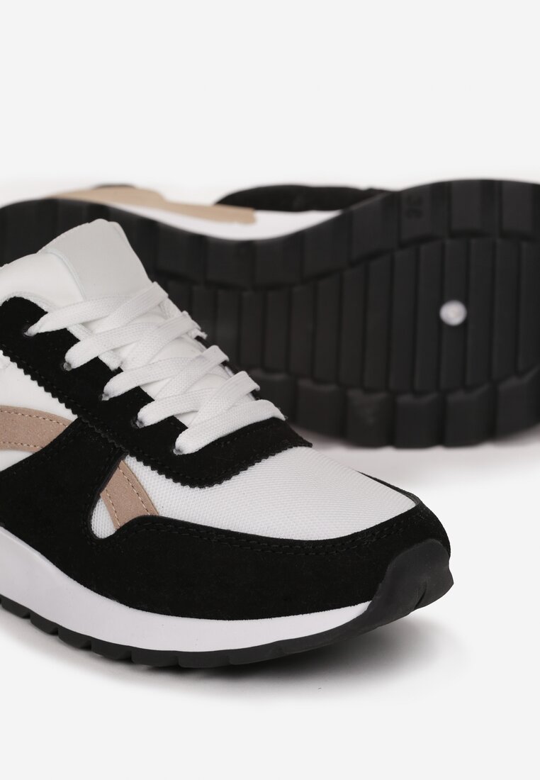 Biało-Czarne Sneakersy na Grubej Podeszwie Pheona