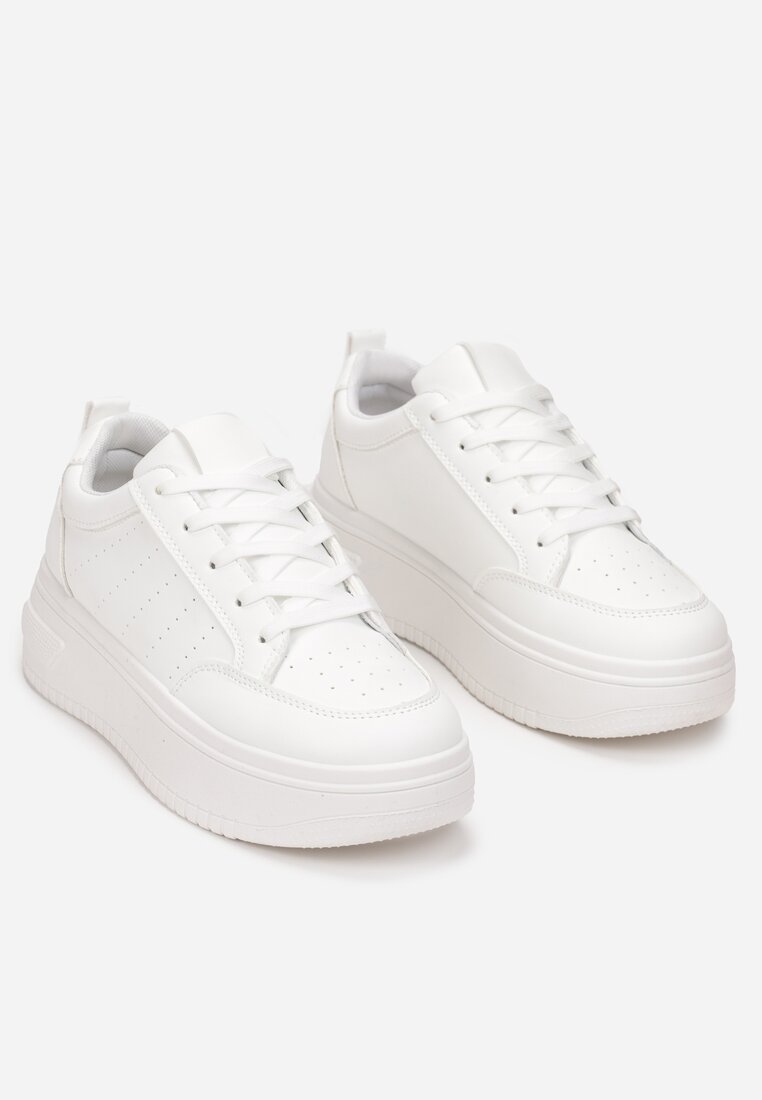Białe Sneakersy Sznurowane na Platformie Kior