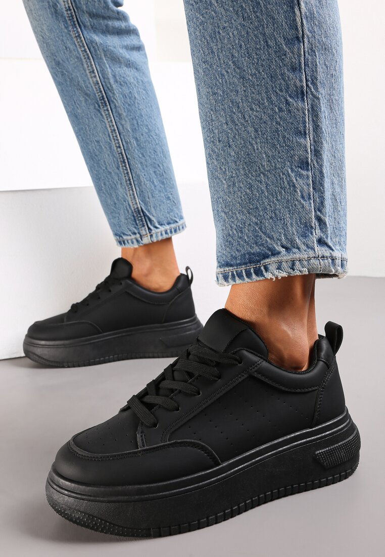 Sneakers Negri cu Platformă și Șiret Kior