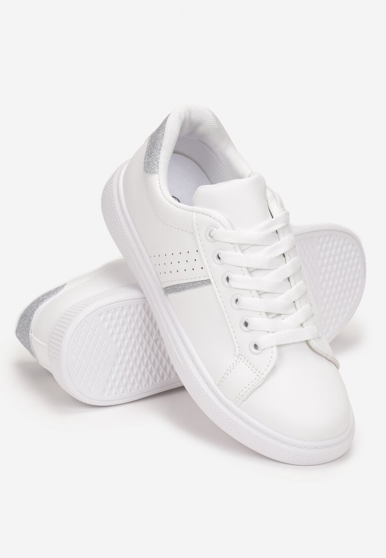 Biało-Srebrne Sneakersy z Cholewką przed Kostkę i Ozdobnymi Wstawkami Arephone