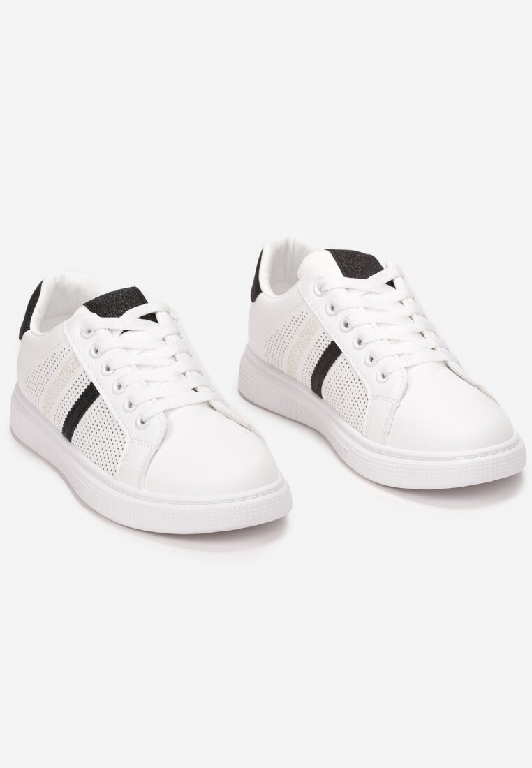 Biało-Czarne Sneakersy Sznurowane z Brokatem Celiyah