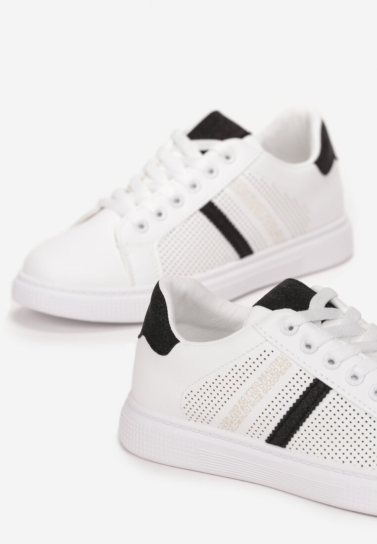 Biało-Czarne Sneakersy Sznurowane z Brokatem Celiyah