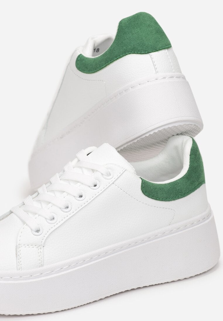 Biało-Zielone Sneakersy z Kolorowym Zapiętkiem na Platformie Sirendia
