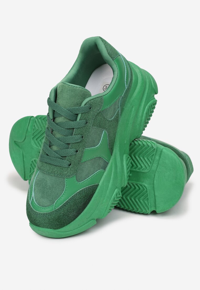 Zielone Sneakersy z Cholewką przed Kostkę z Przeszyciami na Grubej Podeszwie Bateny