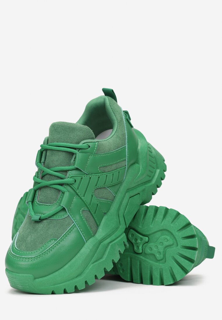 Zielone Sneakersy Sznurowane na Grubej Podeszwie Releta
