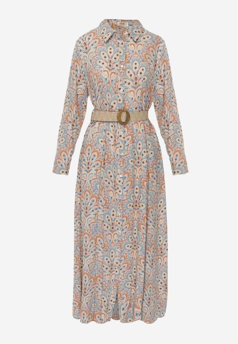 Rochie Cămașă Albastru Deschis cu Curea Suplimentară și Mâneci Suflecate Alonie