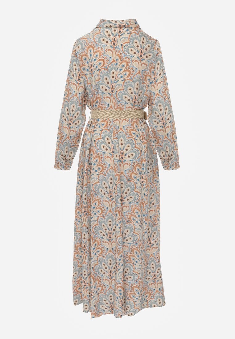 Rochie Cămașă Albastru Deschis cu Curea Suplimentară și Mâneci Suflecate Alonie