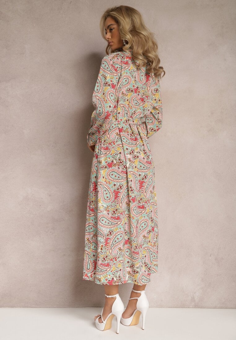 Rochie Cămașă Maxi Roz-Mintă cu Buzunare și Nasturi Merra