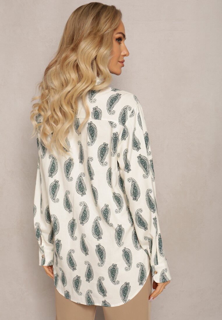 Cămașă Bej-Verde din Bumbac cu Model Paisley Fin Kaisleigh