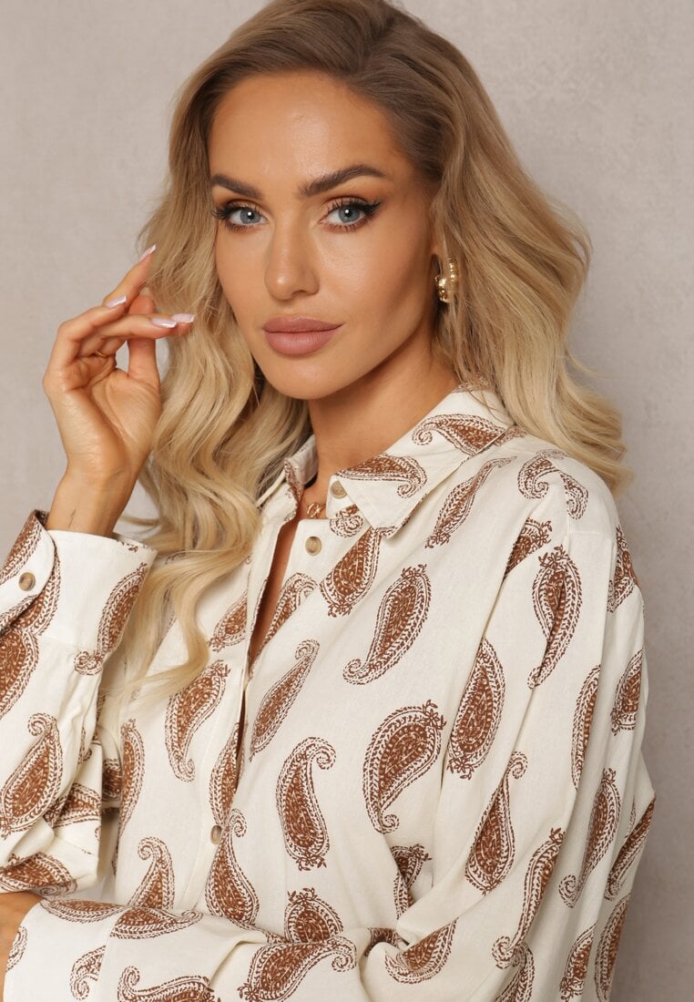 Cămașă Bej-Maro din Bumbac cu Model Paisley Fin Kaisleigh