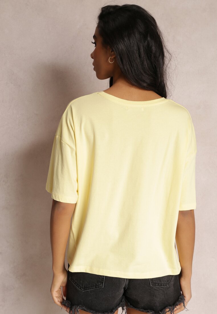 Żółty Bawełniany T-shirt z Nadrukiem w Cytrusy Atherise