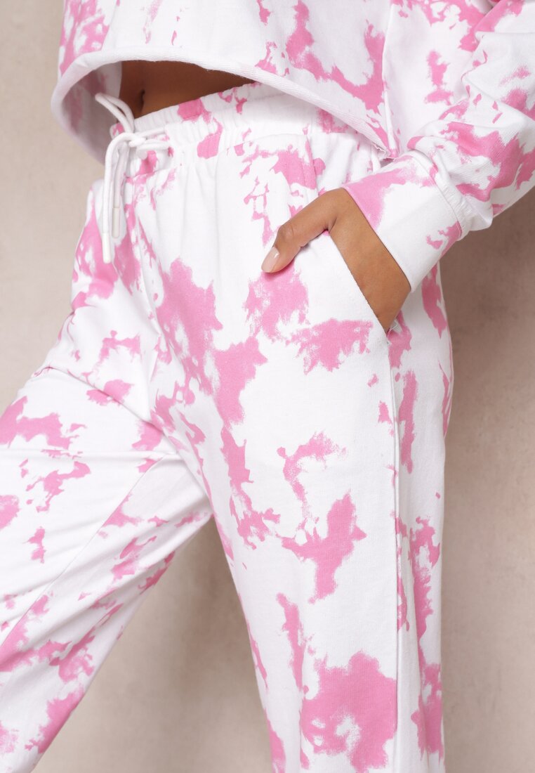 Różowe Spodnie Dresowe z Wzorem Tie-Dye Leiya