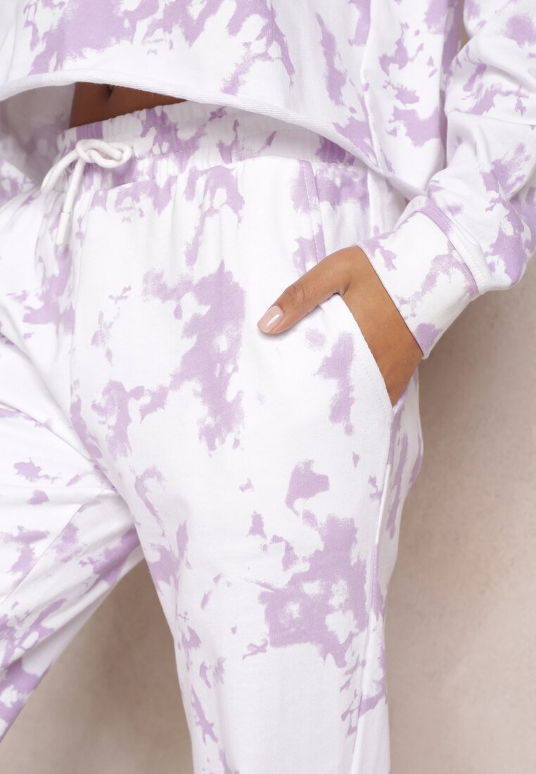 Fioletowe Spodnie Dresowe z Wzorem Tie-Dye Leiya