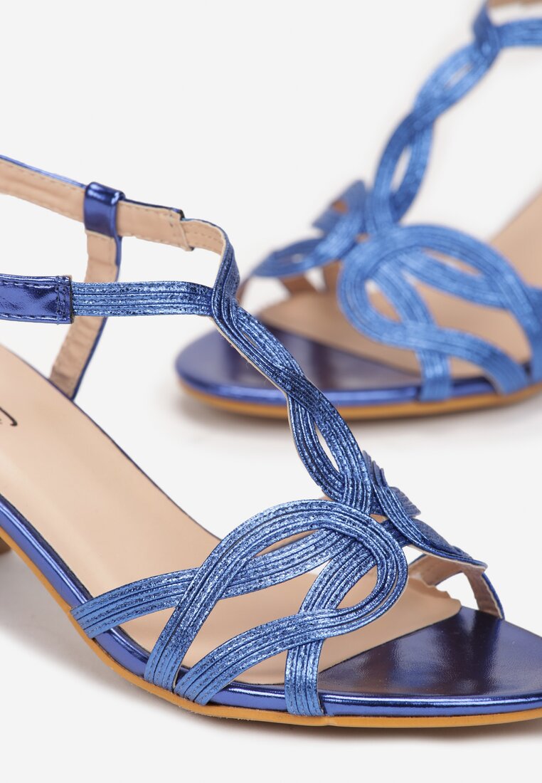 Niebieskie Sandały na Słupkowym Obcasie ze Splątanymi Paskami Titalla