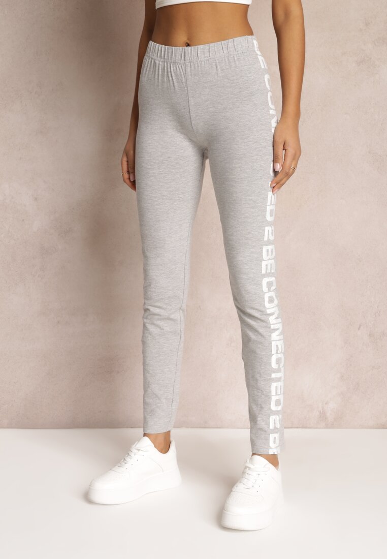 Szare Legginsy z Napisem z Boku Nogawek Jennyfer