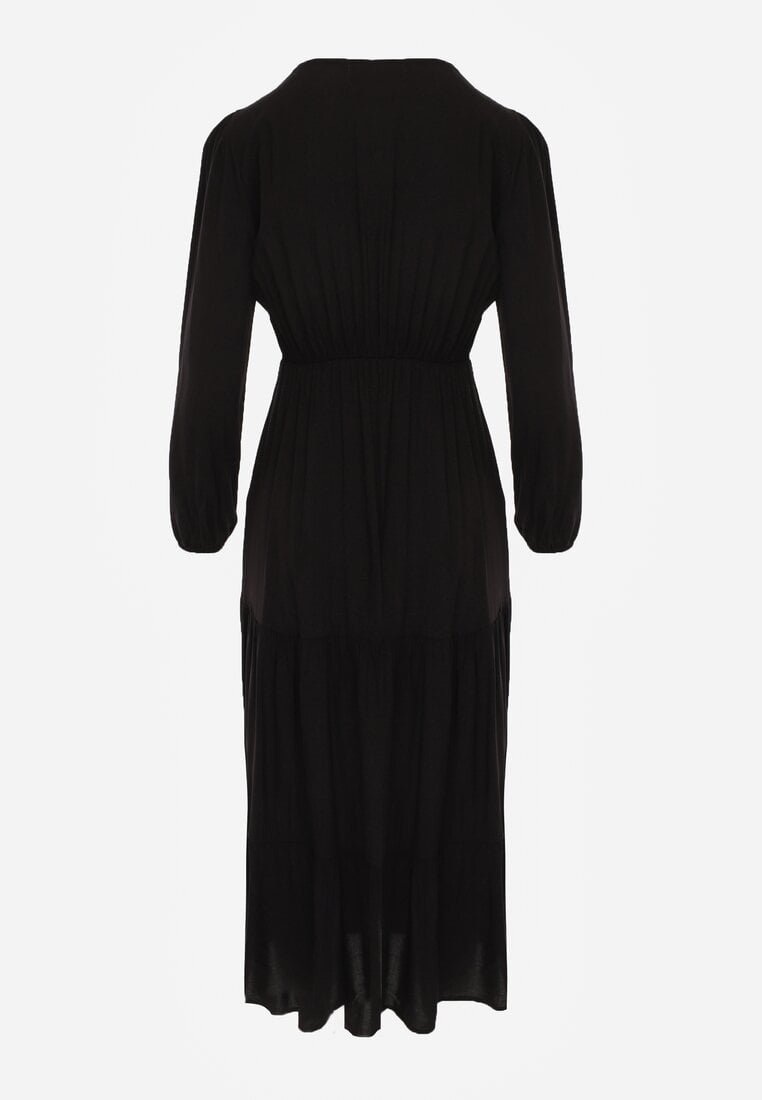 Rochie Neagră Cloș cu Volan și Dantelă Kiaya