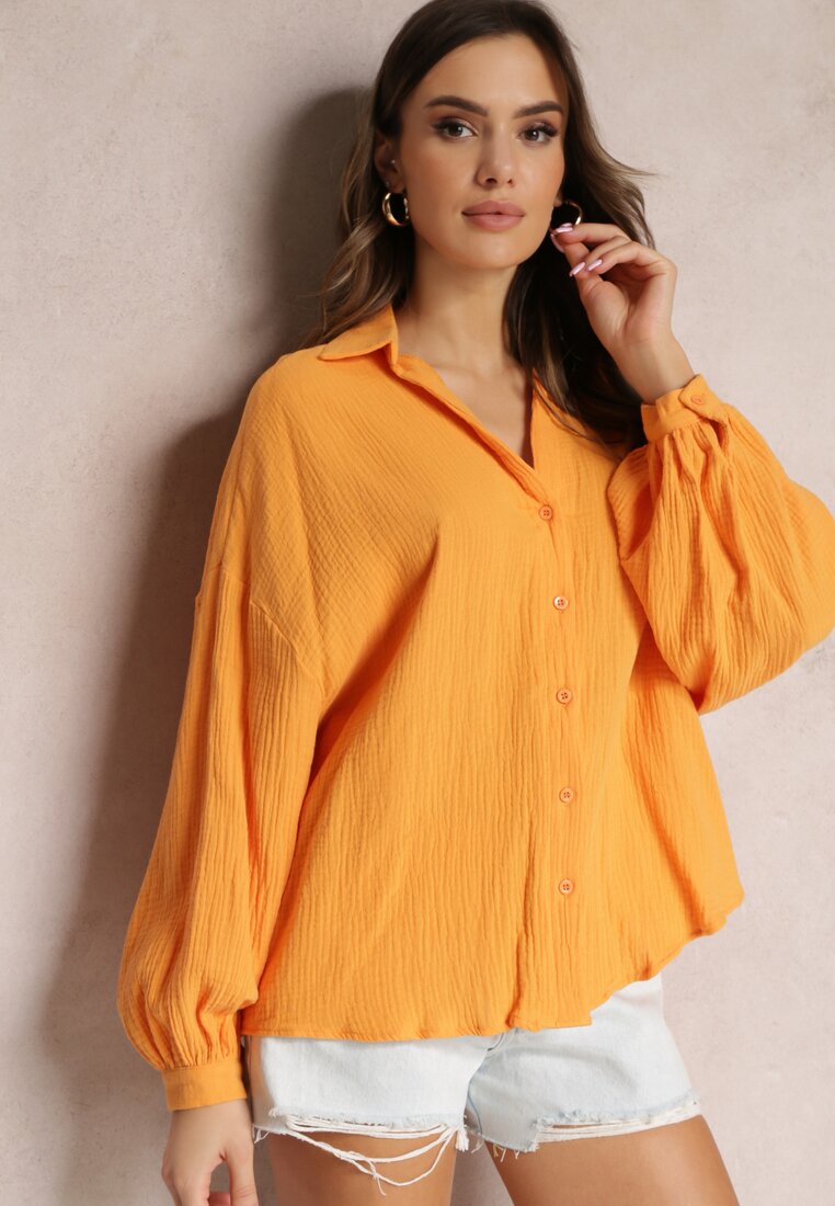Pomarańczowa Bawełniana Koszula z Linii Oversize Karerria