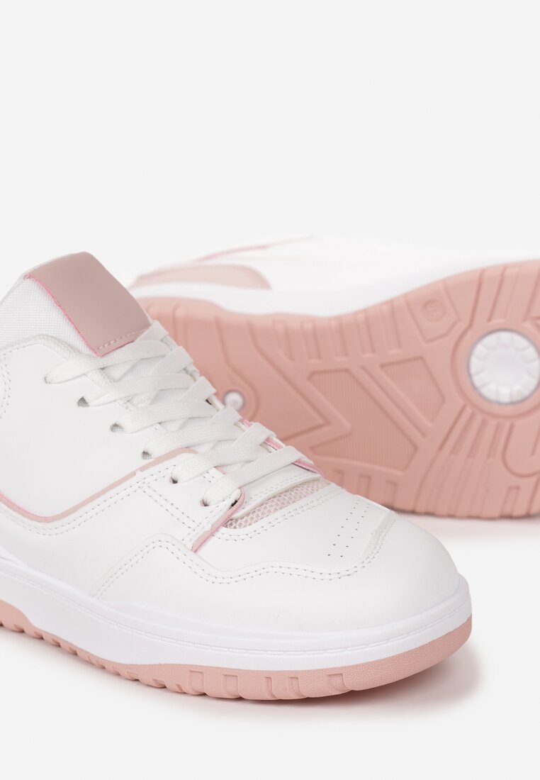 Biało-Różowe Sneakersy na Płaskiej Podeszwie z Bieżnikiem Figedla