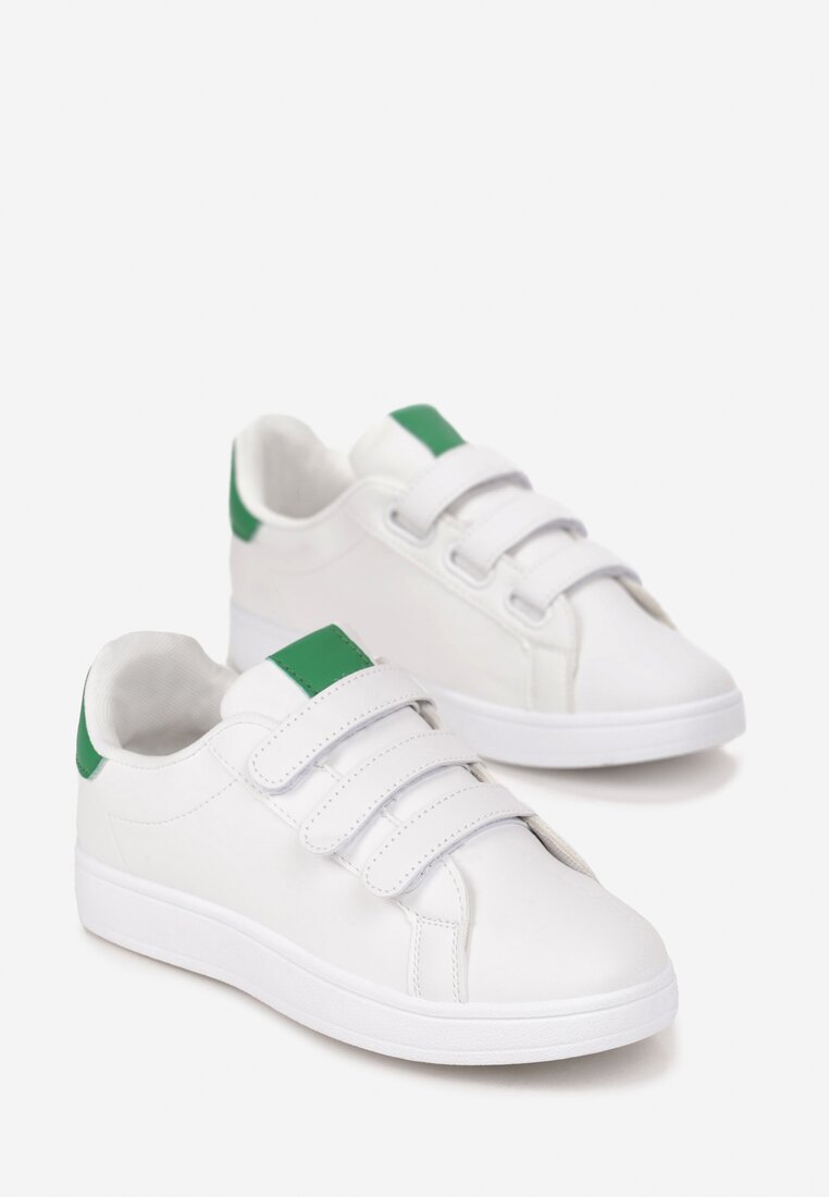 Biało-Zielone Sneakersy z Trzema Paskami na Rzep Liditra