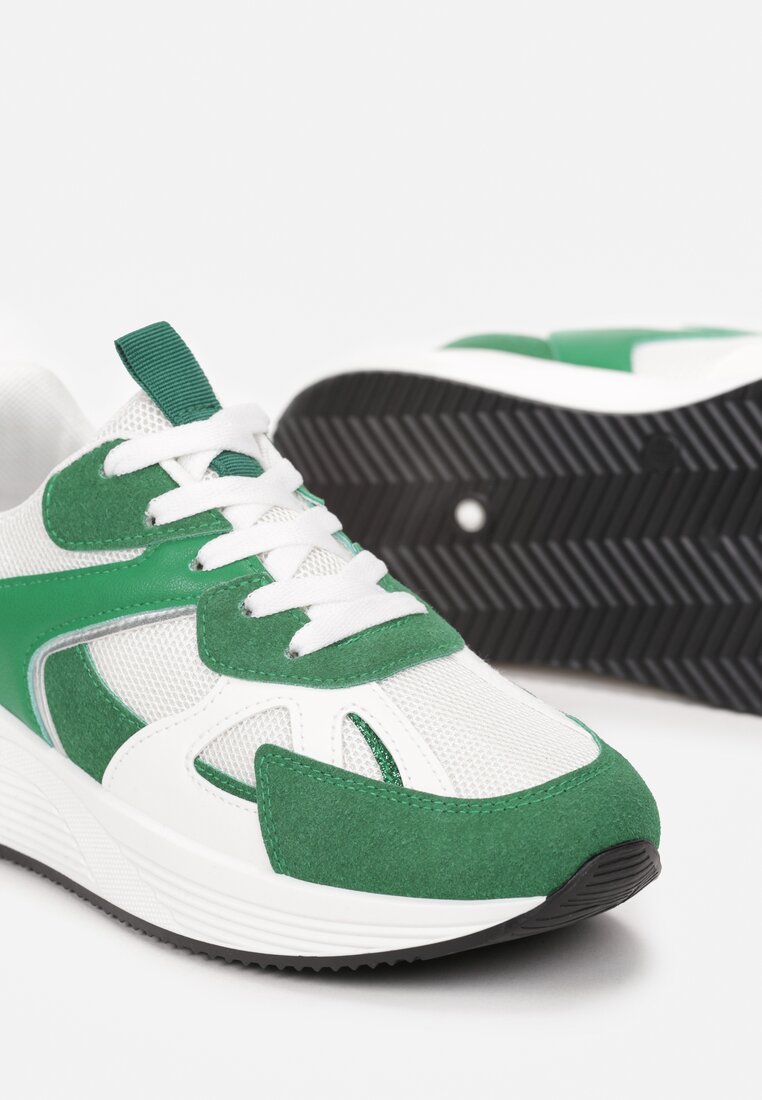 Biało-Zielone Sneakersy na Grubej Podeszwie Zdobione Wstawkami Mediva